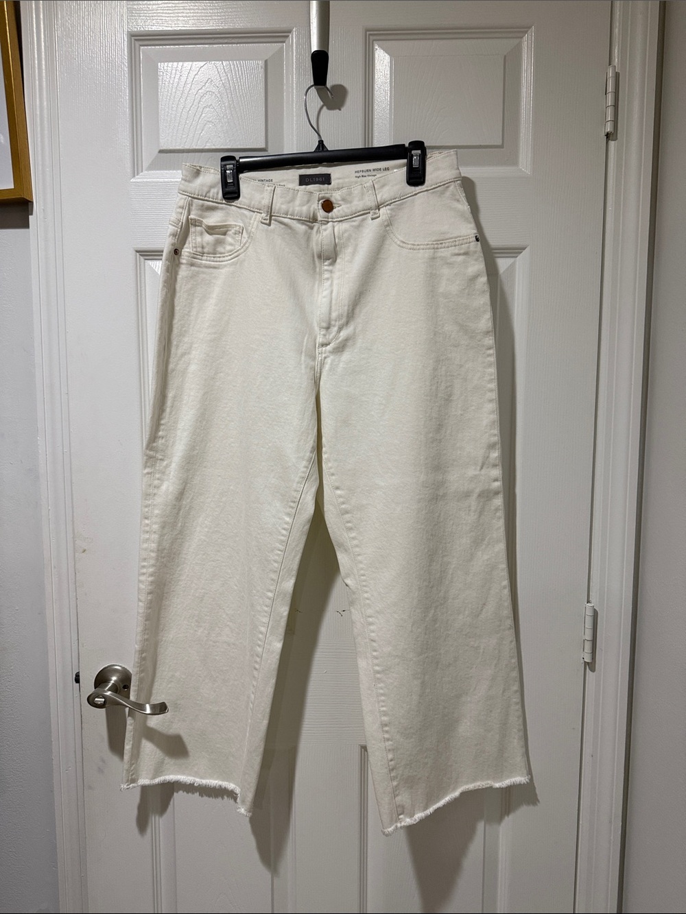 DL1961 Cream Wide-Leg Raw-Hem Jeans
